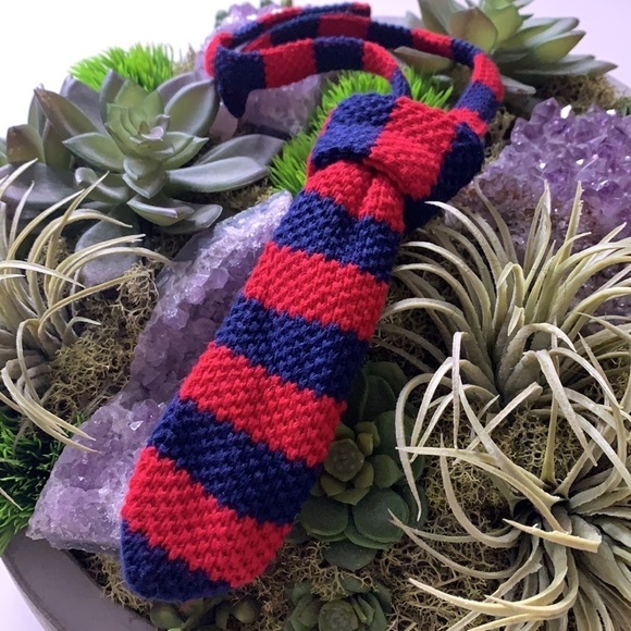 Mudpie knit blue and red stripe adjustable tie infant 12-24 months baby tie - Picture 2 of 6